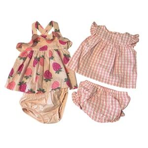 Carters 3m bundle Girls Pink Strawberry Print Dress and Gingham Set